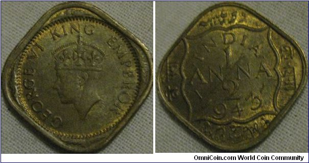 EF partial lustre 1943 1/2 rupee
