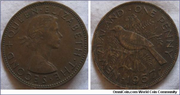 1957 new zealand penny EF grade, metal mix error on reverse
2,400,000 minted
