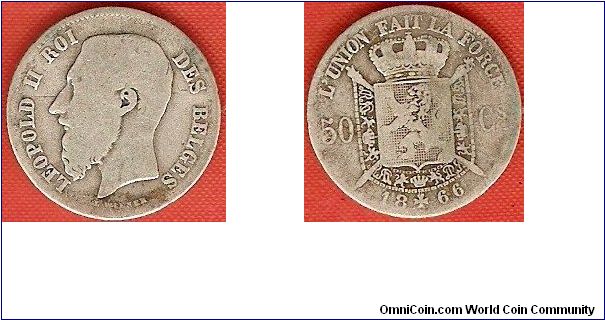 50 centimes
Leopold II
French legend
0.835 silver