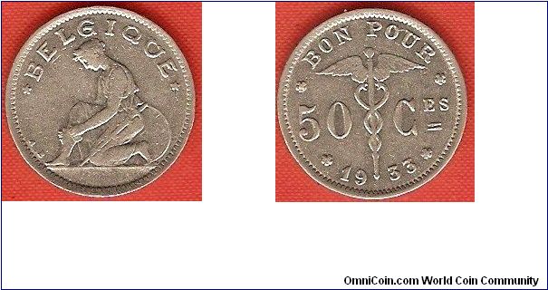 50 centimes
woman representing Belgium wounded
French legend
nickel
