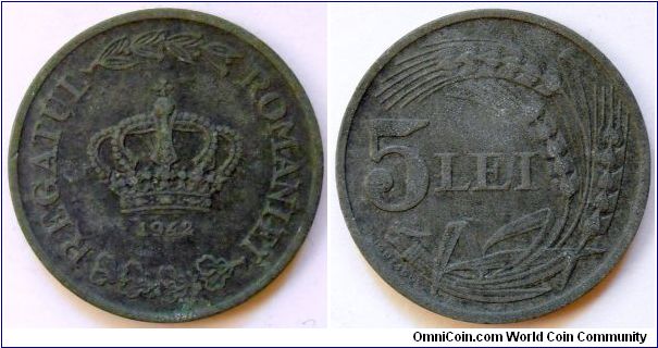 5 lei.
Zinc, Kingdom of Romania