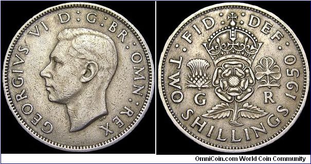 United Kingdom - Florin (2 Shillings) - 1950 - Weight 11,3 gr - Copper / Nickel - Size 28,3 mm - Regent / George VI - Designer Obverse / T.H. Paget - Designer Reverse / George Grueger-Gray - Mintage 24 357 000 - Edge : Reeded - Reference KM# 878