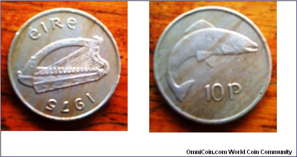 1975 Ireland 10P nickel coin, more or less about 28mm diameter