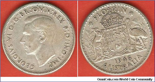 1 florin
George VI by T.H. Paget
national arms
0.500 silver
Melbourne Mint