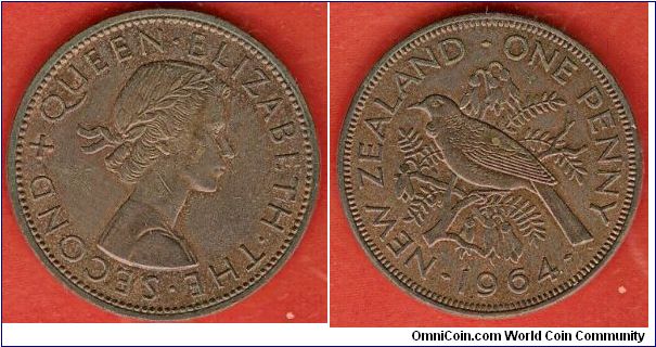 1 penny
Elizabeth II by Mary Gillick, with shoulder strap
Tui bird
bronze