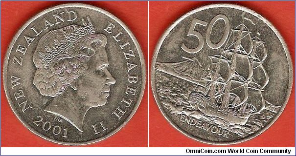 50 cents
Elizabeth II by Ian Rank-Broadley
H.M.S. Endeavour
copper-nickel