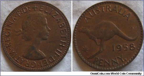 1958 penny . after penny, VF grade