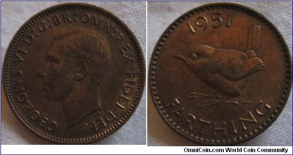 1951 farthing high grade, possibly polished