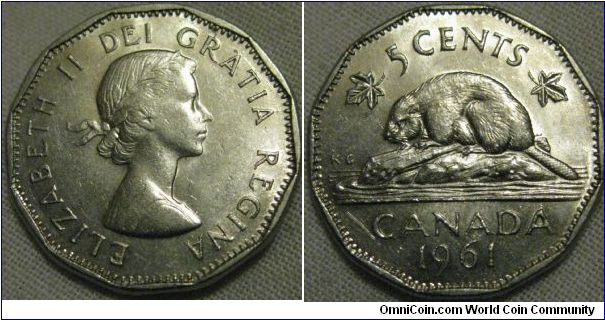 1961 5 cents EF lustrous. great coin