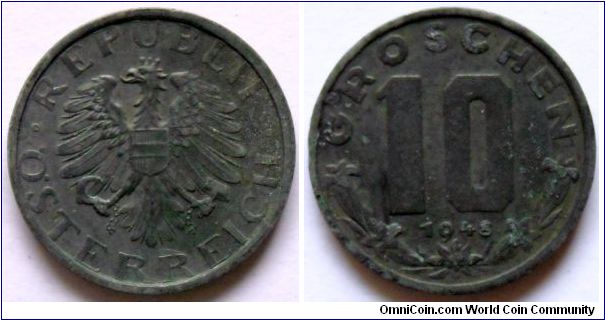 10 groschen.
1948, Zinc