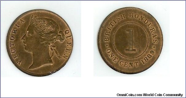 KM-6, 1889 British Honduras penny; bronze, plain edge; NGC graded MS 63 BN, mintage 50,000