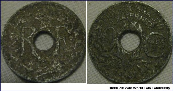 1941 10 centimes, zinc, and badly damaged