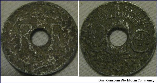 1941 10 centimes, zinc, and badly damaged