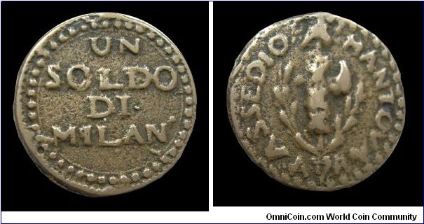 Italian States - Cisalpine Republic - Austro-Russian siege of Mantua - 1 Soldo - mm. 28, grs. 9,20 (Variant: alloy without bronze) Rare