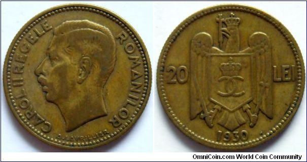 20 lei.
1930, King Carol II.
Heaton mint.