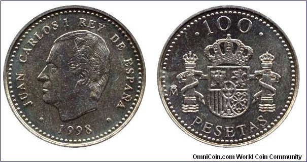 Spain, 100 pesetas, 1998, Juan Carlos I Rey de Espana.                                                                                                                                                                                                                                                                                                                                                                                                                                                              