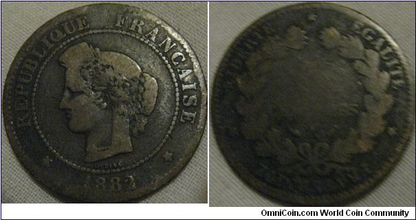 1882 5 centimes, average grade