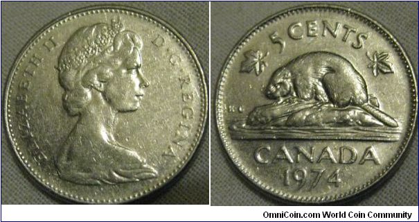 1974 5 cents fine grade