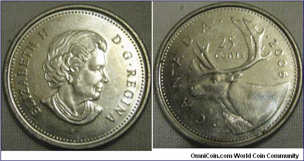 2005 25 cents, EF grade p under queens portrait