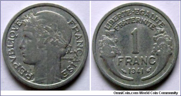 1 franc.
1941, Aluminum