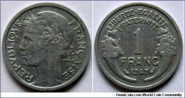 1 franc.
1947, Aluminum
