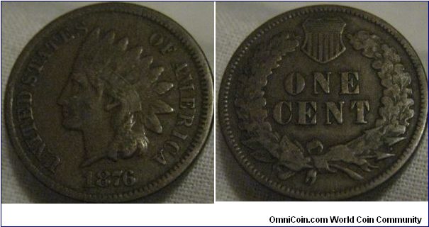 1876 cent, key date in the series, afine grade too