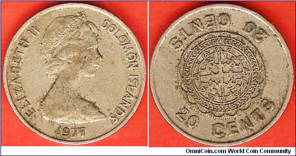 20 cents
Elizabeth II by Arnold Machin
Malaita pendant design
copper-nickel