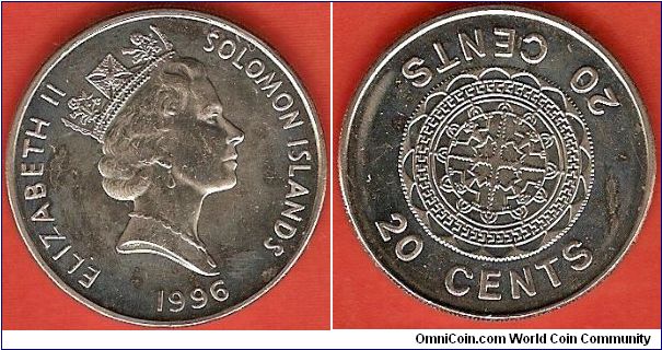 20 cents
Elizabeth II by Arnold Machin
Malaita pendant design
nickel plated steel