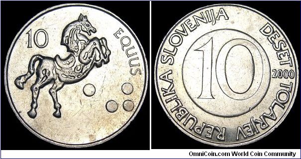 Slovenia - 10 Tolarjev - 2000 - Weight 5,75 gr - Copper / Nickel - Size 22 mm - Thickness 2,0 mm - President / Milan Kucan - Edge : Reeded - Reference KM# 41