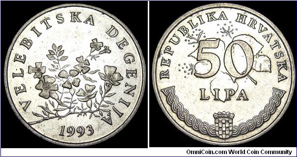 Croatia - 50 Lipa - 1993 - Weight 3,65 gr - Nickel plated steel -Size 20,5 mm - President / Franjo Tudman - Designer / Kuzma Kovacic - Mintage 51 456 267 - Edge : Plain - Reference KM# 8