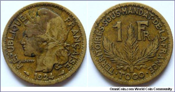 1 franc.
1924, French Mandate Territory