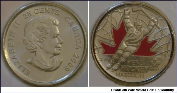 Canada, 25 cents, 2009-2010 Olympic Moments series, 2009 Men's Hockey, coloured coin
