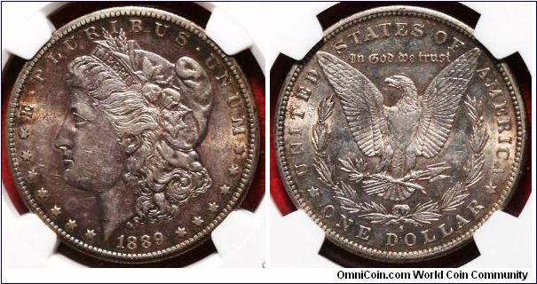 Inexpensive low mintage 1889-S,  NGC-AU55. Might be undergraded and would grade higher if cracked out of their slabs and resubmitted.. Nicely toned.