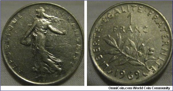 1969 1 franc EF grade, faint lustre
