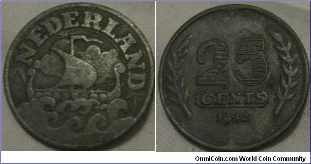 1943 25 cents, good details, looks dark like most zinc coins
