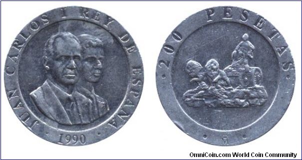 Spain, 200 pesetas, 1990, Cu-Ni, Juan Carlos I Rey de Espana.                                                                                                                                                                                                                                                                                                                                                                                                                                                       