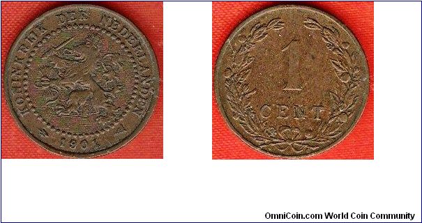 1 cent
rampant lion with 15 large shields in field
Legend with KONINKRIJK
bronze