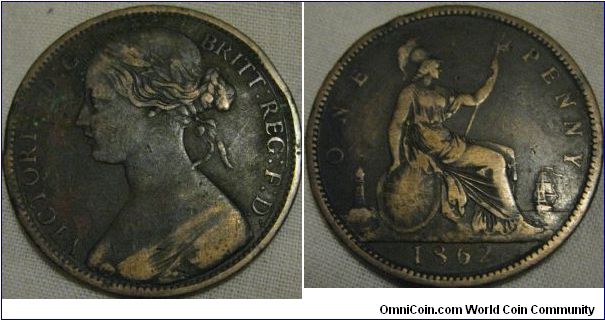 1862 penny, interesting date with a close 62