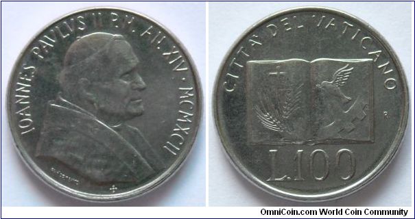 100 lire.
1992, Pontif. Joanes Paulus II