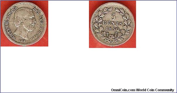 5 cents
Willem III, king of the Netherlands
variety with dot after date
0.640 silver