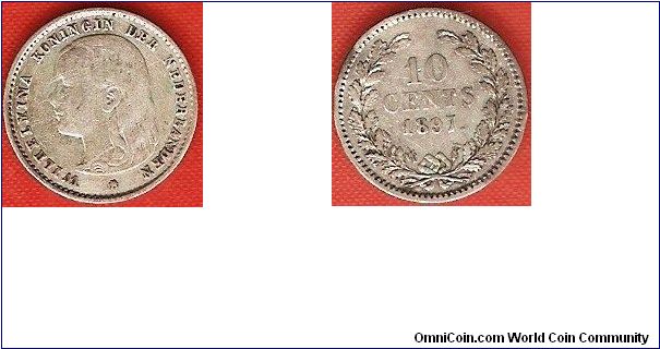 10 cents
Wilhelmina, queen of the Netherlands, child head
0.640 silver