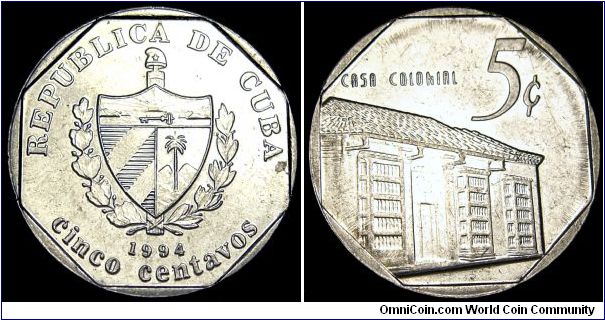 Cuba - 5 Centavos - 1994 - Weight 2,8 gr - Stainless steel - Size 18 mm - President / Fidel Castro - Edge : Reeded - Reference KM# 575.1