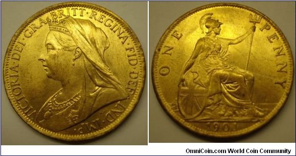 Victoria, Bronze Penny. Fr 154, dies 1 + B. Brilliant mint state