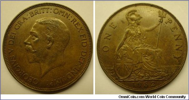 George V, Bronze Penny. Toned UNC and very rare in this condition.