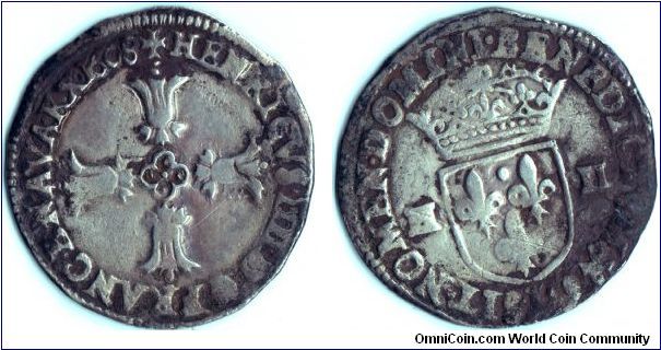 quart d'ecu (1/4 ecu)struck for Henri IV of France at Bayonne mint