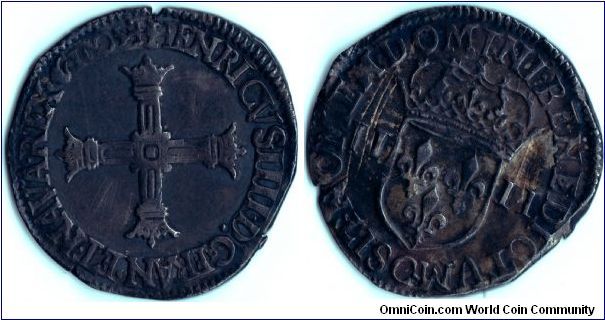 quart d'ecu (1/4 ecu)struck for Henri IV of France at Saint Lo mint