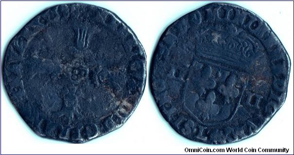 qurt d'ecu (1/4 ecu) struck for Henri IV of France at Bayonne. This example a tad corroded, but still collectable