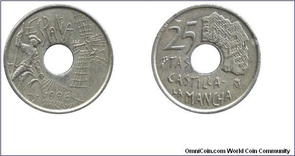 Spain, 25 pesetas, 1996, Castilla - La Mancha, Don Quijote.                                                                                                                                                                                                                                                                                                                                                                                                                                                         