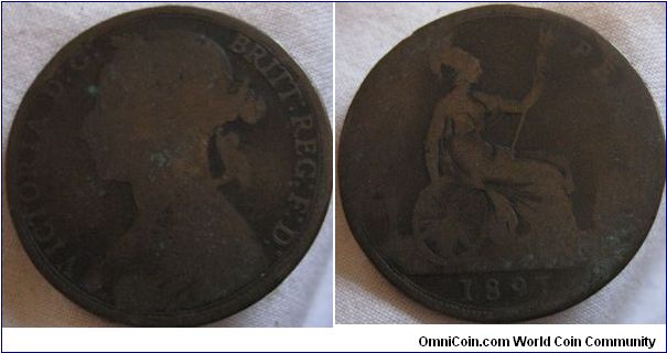 1891 penny, average worn grade