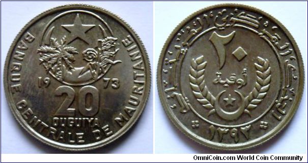 20 ouguiya.
1973, Second in my collection but this one is strong XF or AUNC.